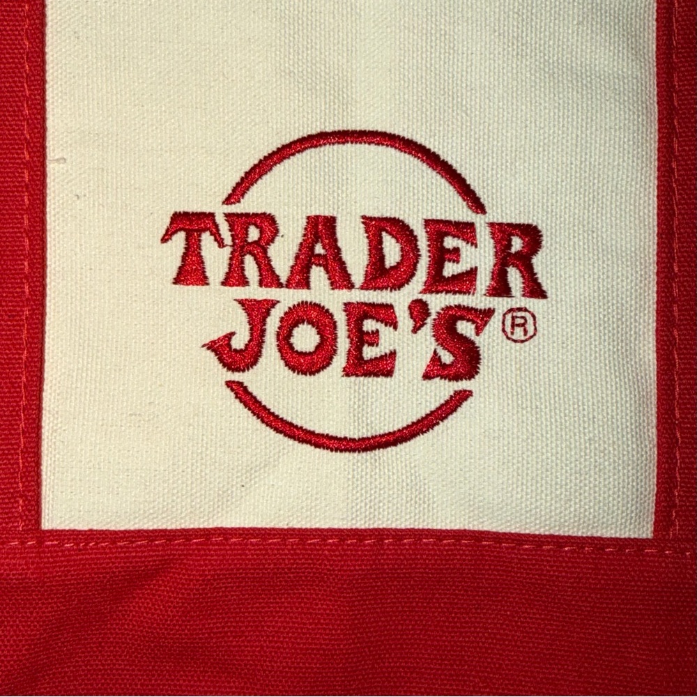 MINI NWT Trader Joe’s Mini Canvas Reusable Tote Bag - Cream with Red Straps - Picture 6 of 10